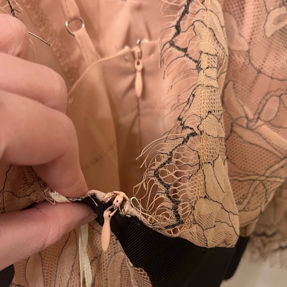 NWT Luxxel Sheer Lace Gown with Slip Formal Blush Nude Tan Belted Silhouette New - Picture 10 of 13